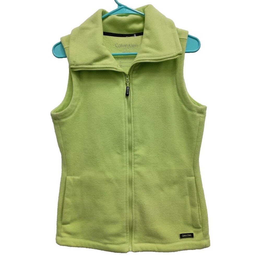 Calvin Klein Womens Fleece Vest XS Lime Green‎ Full Zip Outdoor Gorpcore